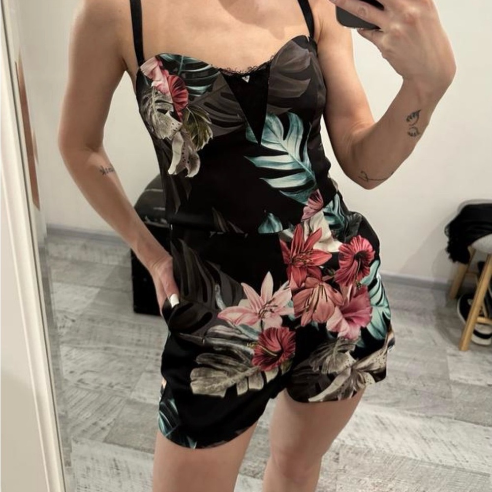 Floral Black Romper